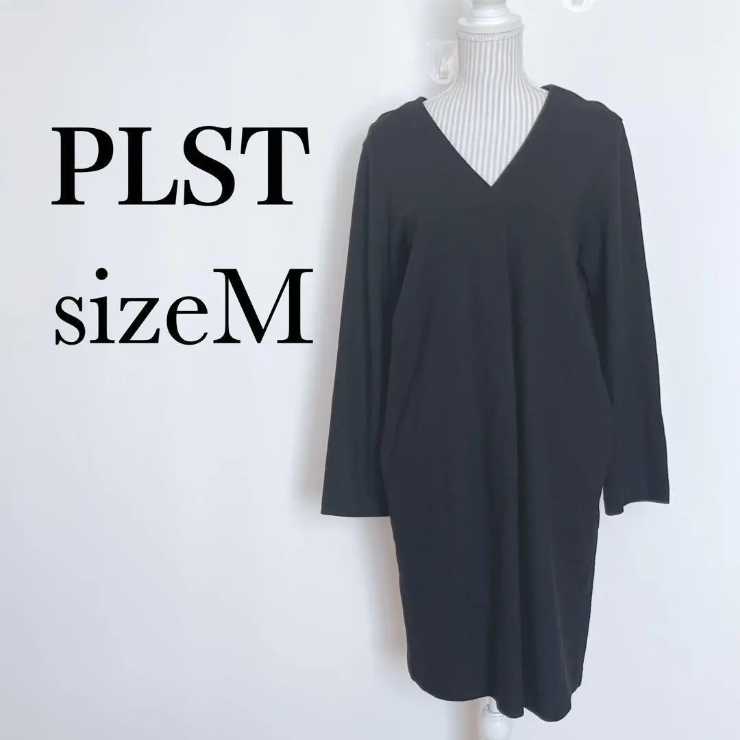 Thumbnail of PLST V-neck tunic dress pullover [M] 100% wool black