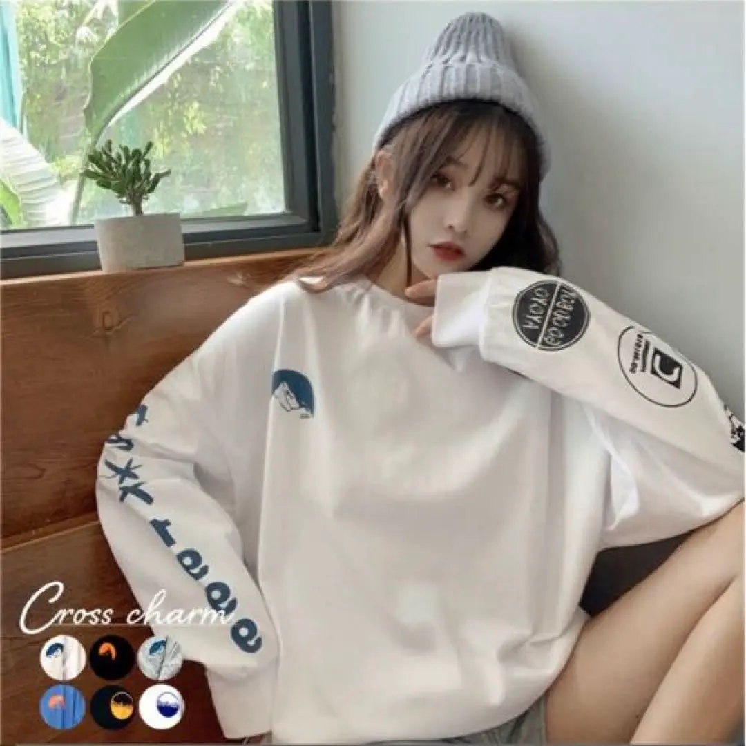 Thumbnail of Oversized Sleeve Print Long Sleeve T-shirt, Korean, White