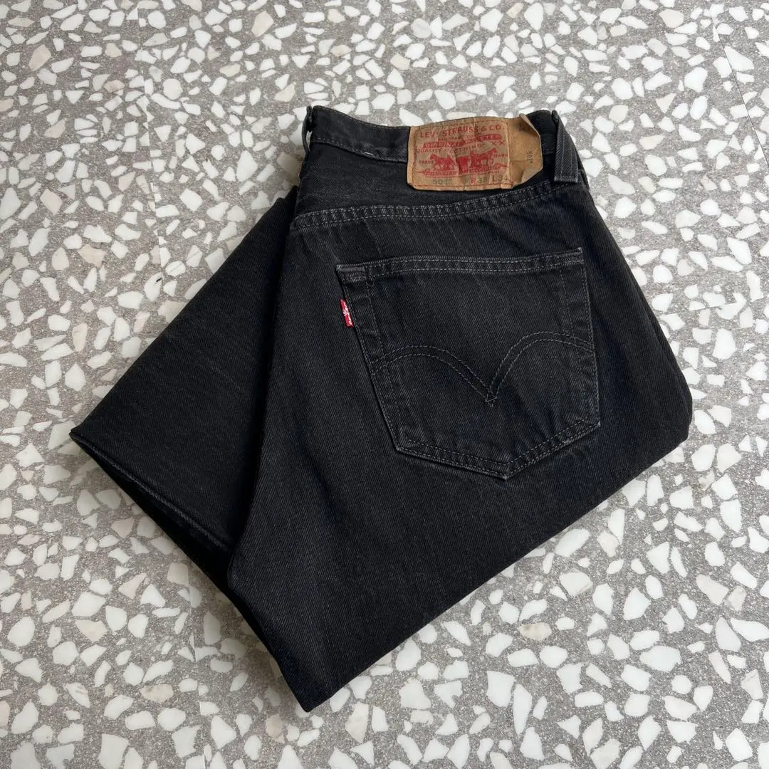 Thumbnail of Cut-off hem, wide silhouette: Levi's 501 Mexico-made black denim sk8