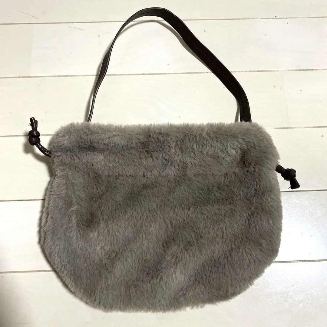 未使用品 毛茸茸 環保毛皮 束口袋托特包 手提包 m8 的縮圖