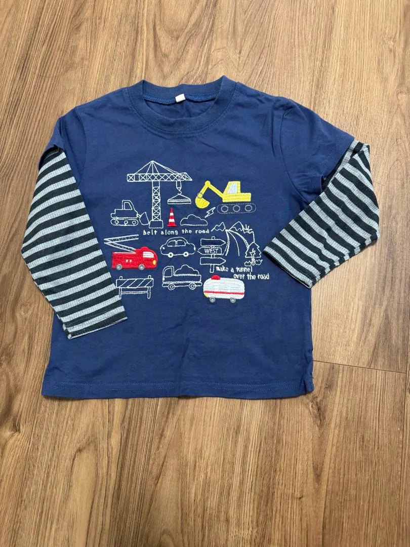Thumbnail of Embroidered Navy Long-Sleeve Cut-and-Sew with Cars and Construction Equipment