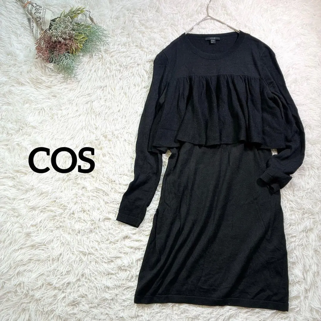 Thumbnail of Cosplay: Knit Frill Dress, Knee-length, Black, Autumn Outfit, Size M