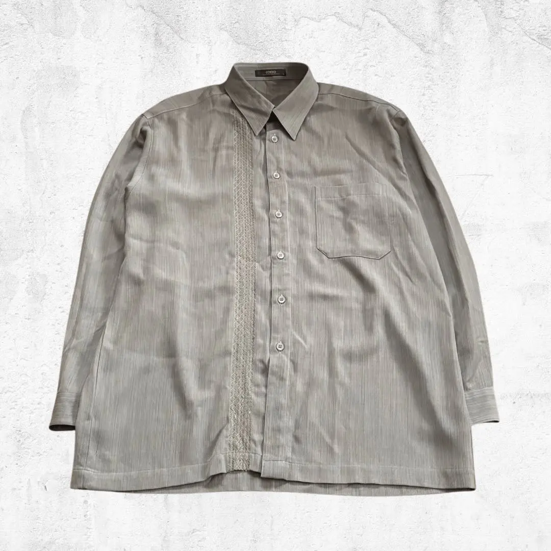 Thumbnail of Vintage long-sleeved shirt, embroidery, greige, shadow stripe, archive