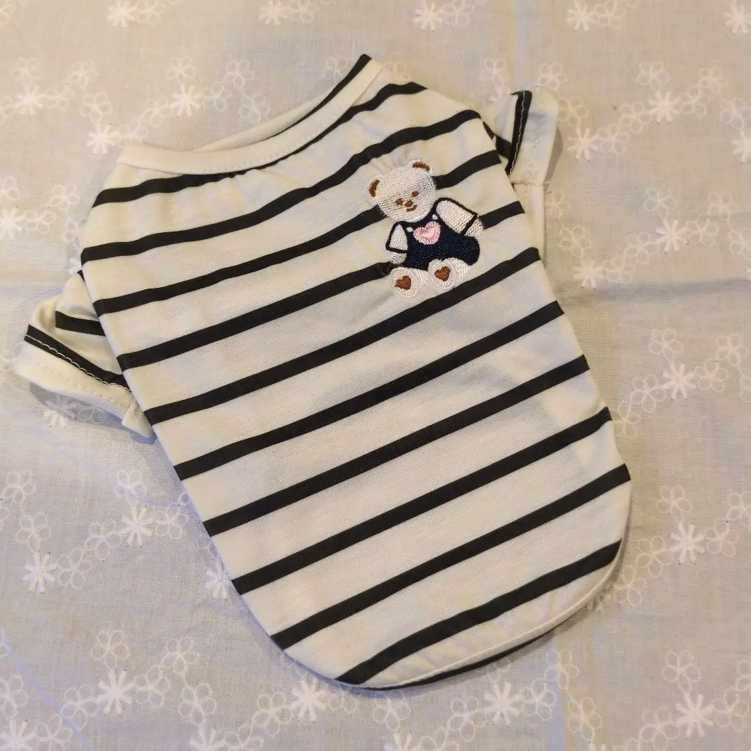 Thumbnail of ❤ Dog Clothes XS Size Black Border Short Sleeve T-shirt with Bear