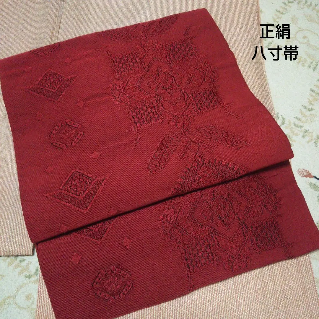 Thumbnail of Kimono ♪ Genuine silk, eight-sun Nagoya obi, woven pattern ♪ Dark red ground