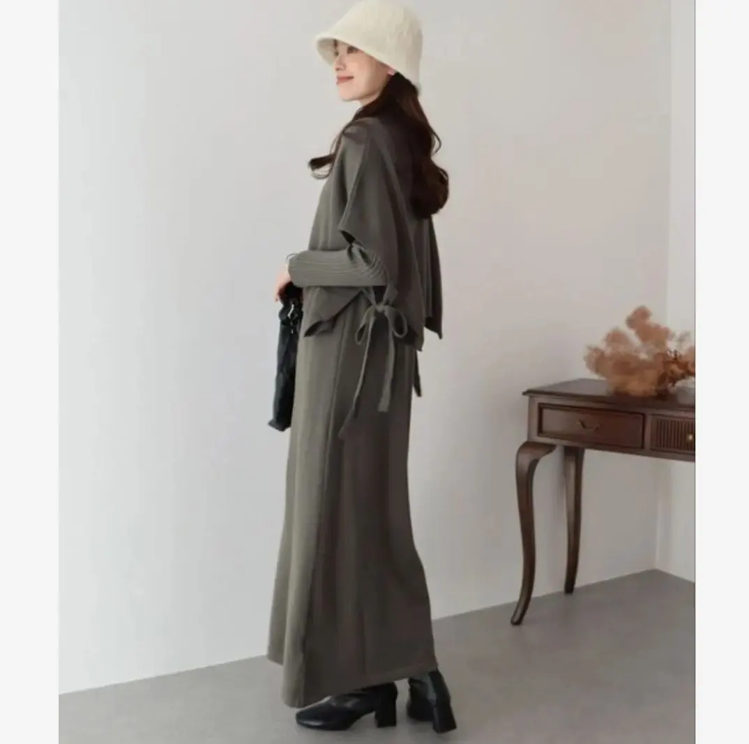 Thumbnail of Olive green long-sleeved long dress