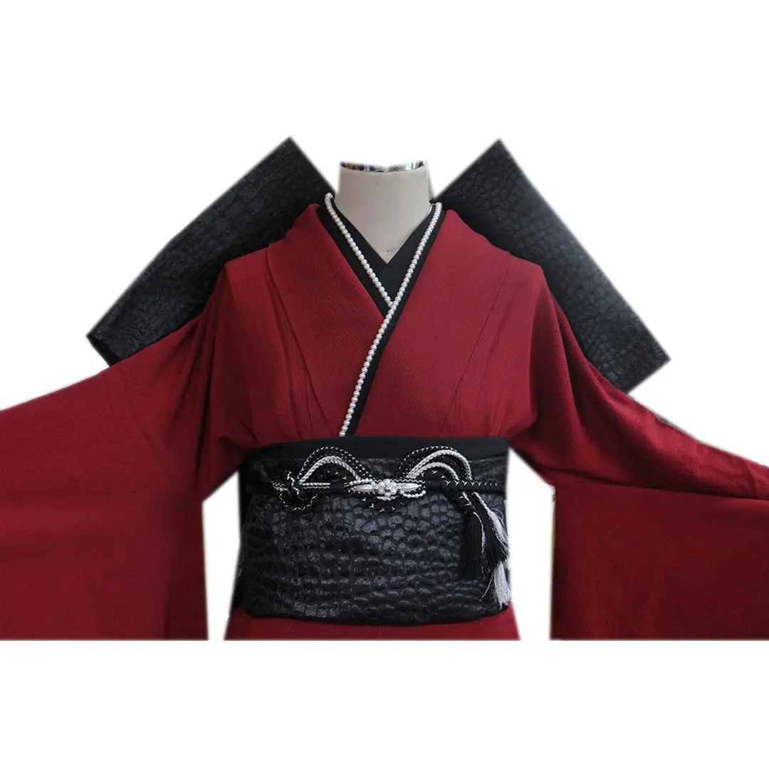 Thumbnail of Solid color kimono, dark red! 7-piece adult coming-of-age ceremony furisode set, length 161cm, obi (sash) is new, obijime (sash cord) and other accessories full set YD73
