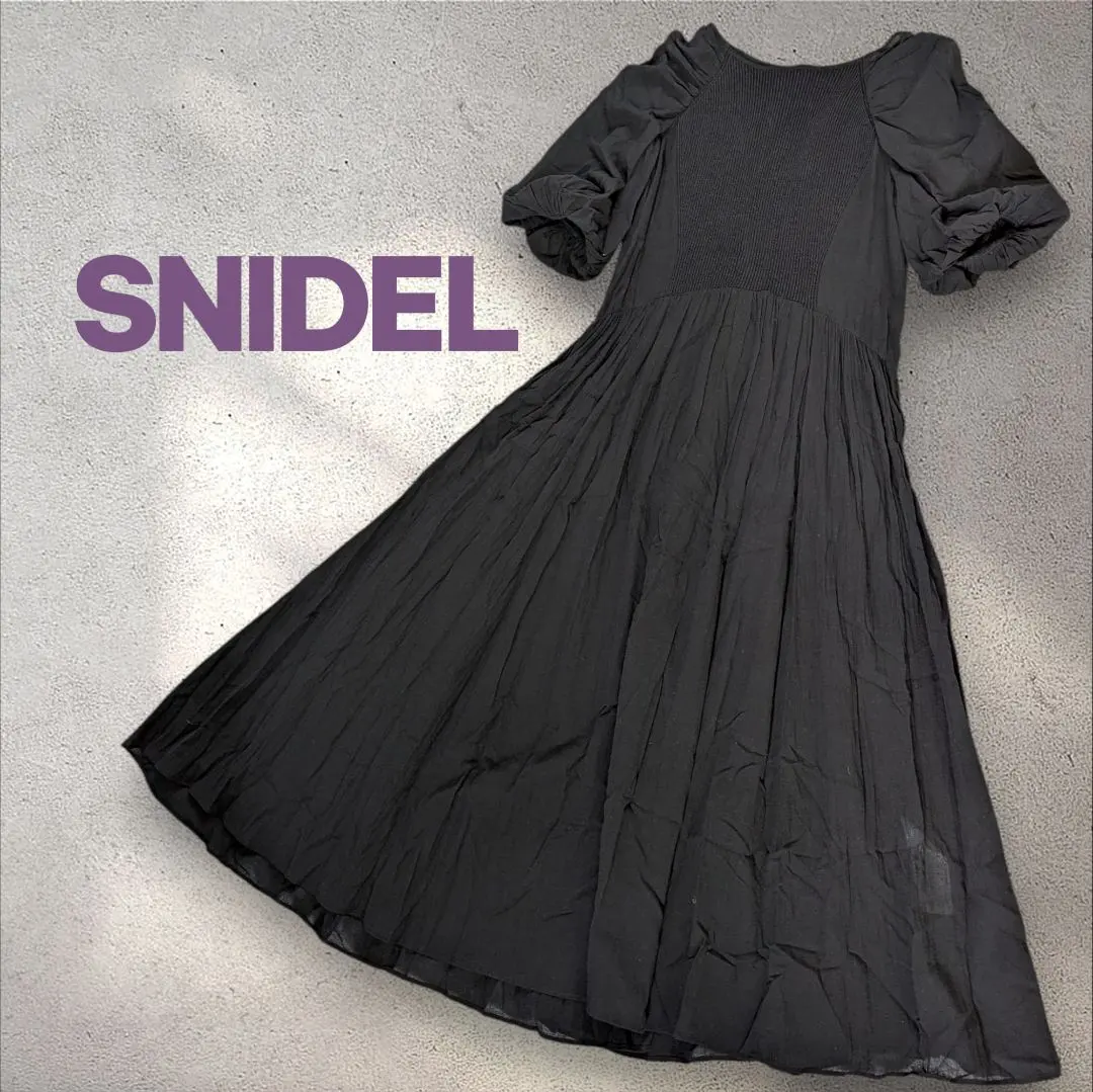 Thumbnail of Snidel Dress Long Sheer x Knit Different Materials S Black Cotton Chiffon
