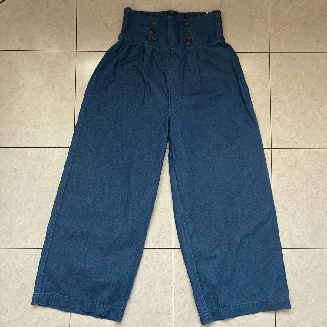 Thumbnail of Denim blue wide pants with elastic waist