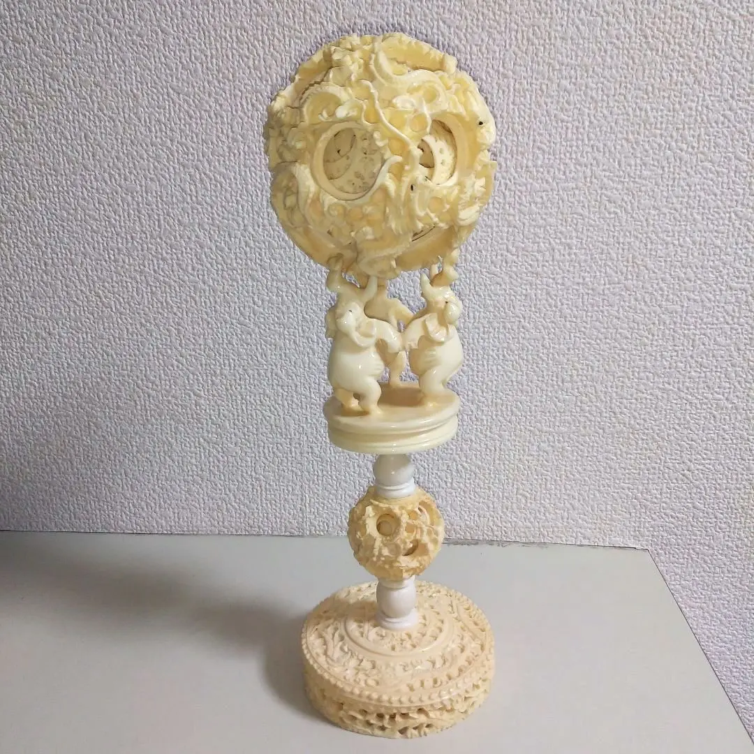 中国骨董品　象牙風　置物　天球 天球儀 多層球 象牙風 華 天球 置物 天球 骨董品(地球儀)｜売買