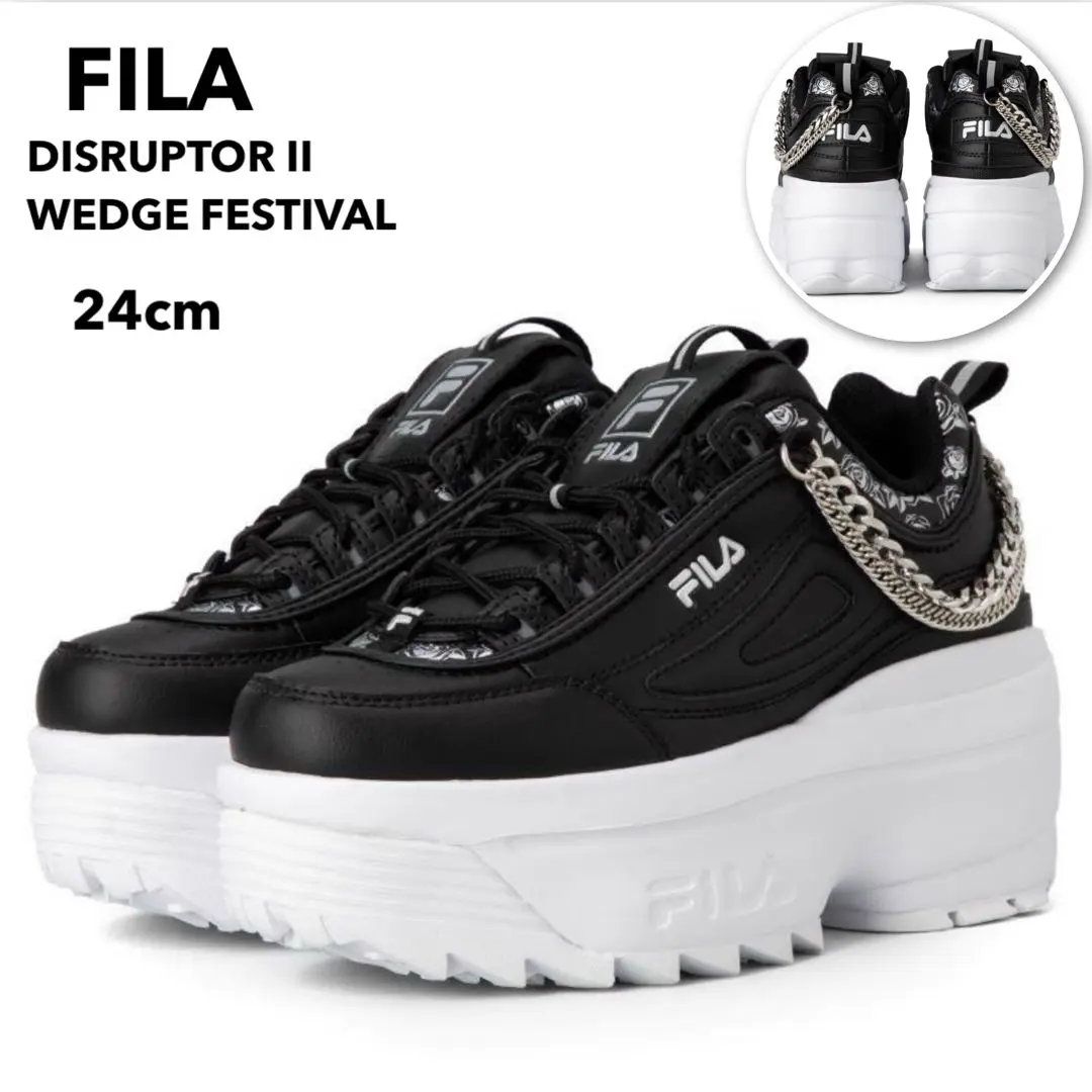 美品 FILA DISRUPTOR II WEDGE FESTIVAL 厚底 FILA: DISRUPTOR II WEDGE FESTIVAL SNEAKERS – 85 86