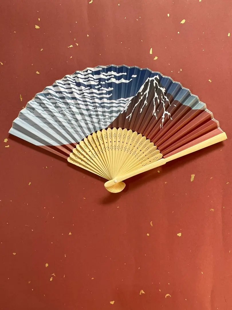Thumbnail of Japanese Folding Fan [Red Fuji] Bamboo Ribs Paper Fan Japanese Souvenir Gift SE005