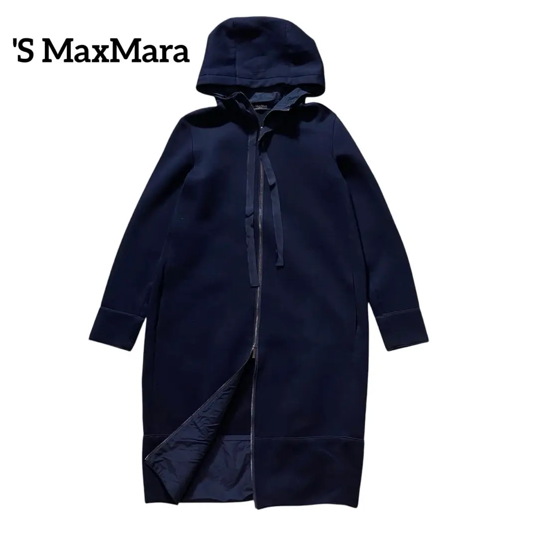 MaxMara　ナイロン コート　ネイビー　ストライプ　薄手　フリル　白タグ MaxMara ナイロン コート ネイビー ストライプ 薄手 フリル 白
