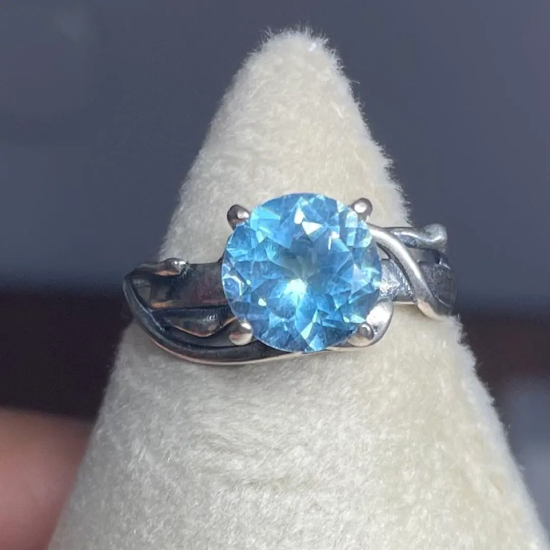 Thumbnail of Natural stone ring, blue topaz, deep blue, highly transparent, beautiful play of color, SV925 engraved