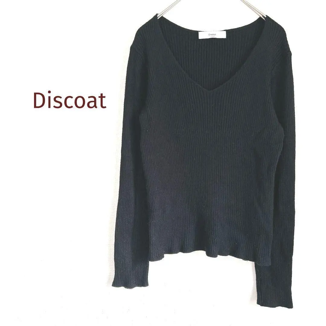 Thumbnail of Discoat Long Sleeve Rib Knit Sweater V-neck Black M Stretchable Spring/Autumn