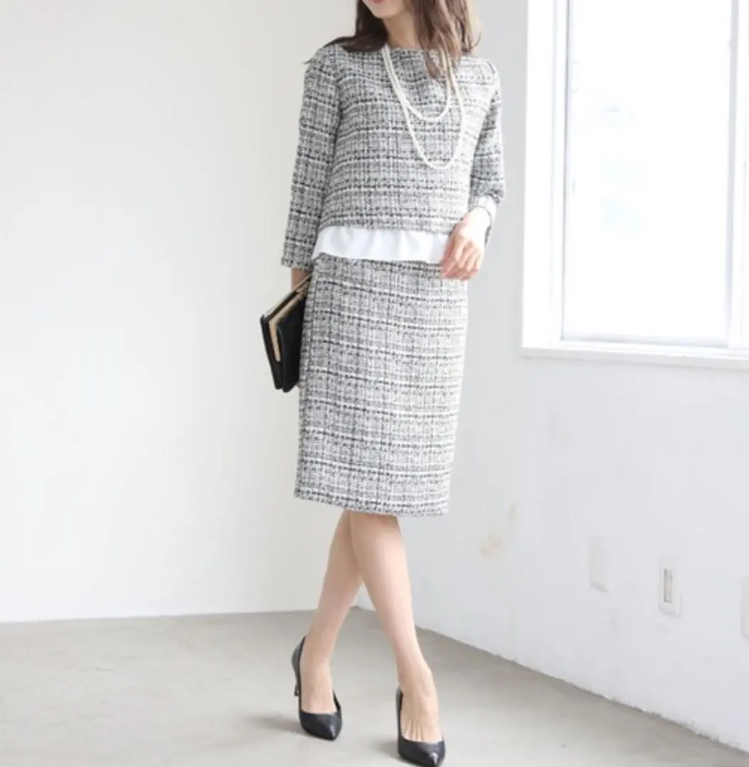 辦公室休閒套裝 粗花呢上衣＆裙子 2件組 女款S 的縮圖