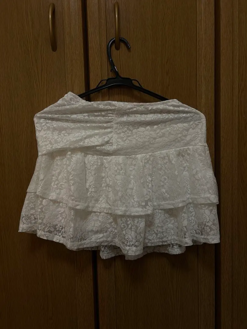 Thumbnail of White lace ruffle mini skirt