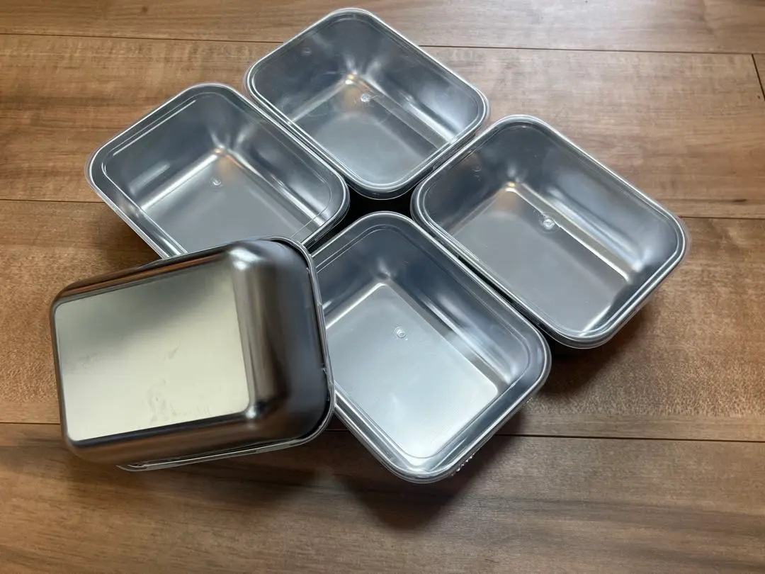 Thumbnail of Set of 5 stainless steel condiment trays, size 0, with plastic lids