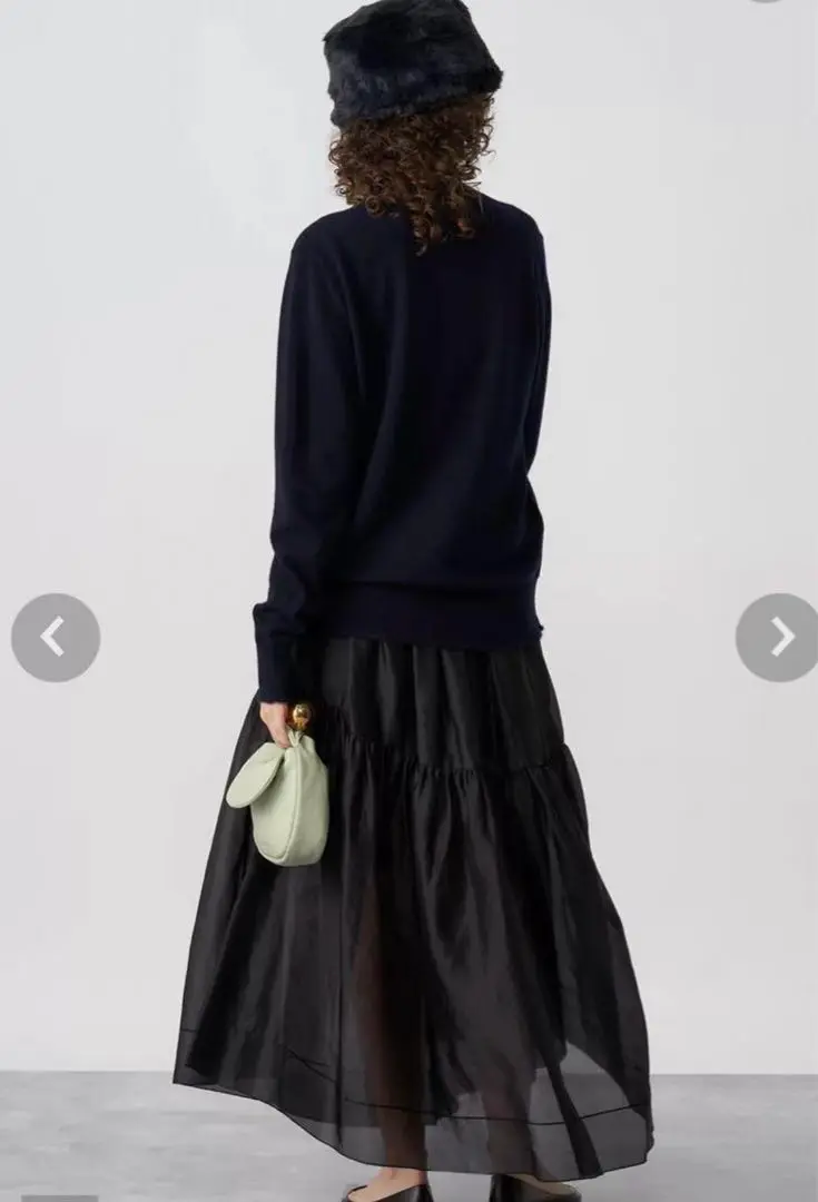 ブラミンク シルクスカート 38 ウールシルクタックフレアスカート ロング ミモレ丈 38 青紫