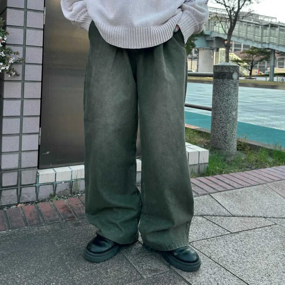 Thumbnail of kutir Tuck Wide Denim Pants Unisex Vintage-like Khaki