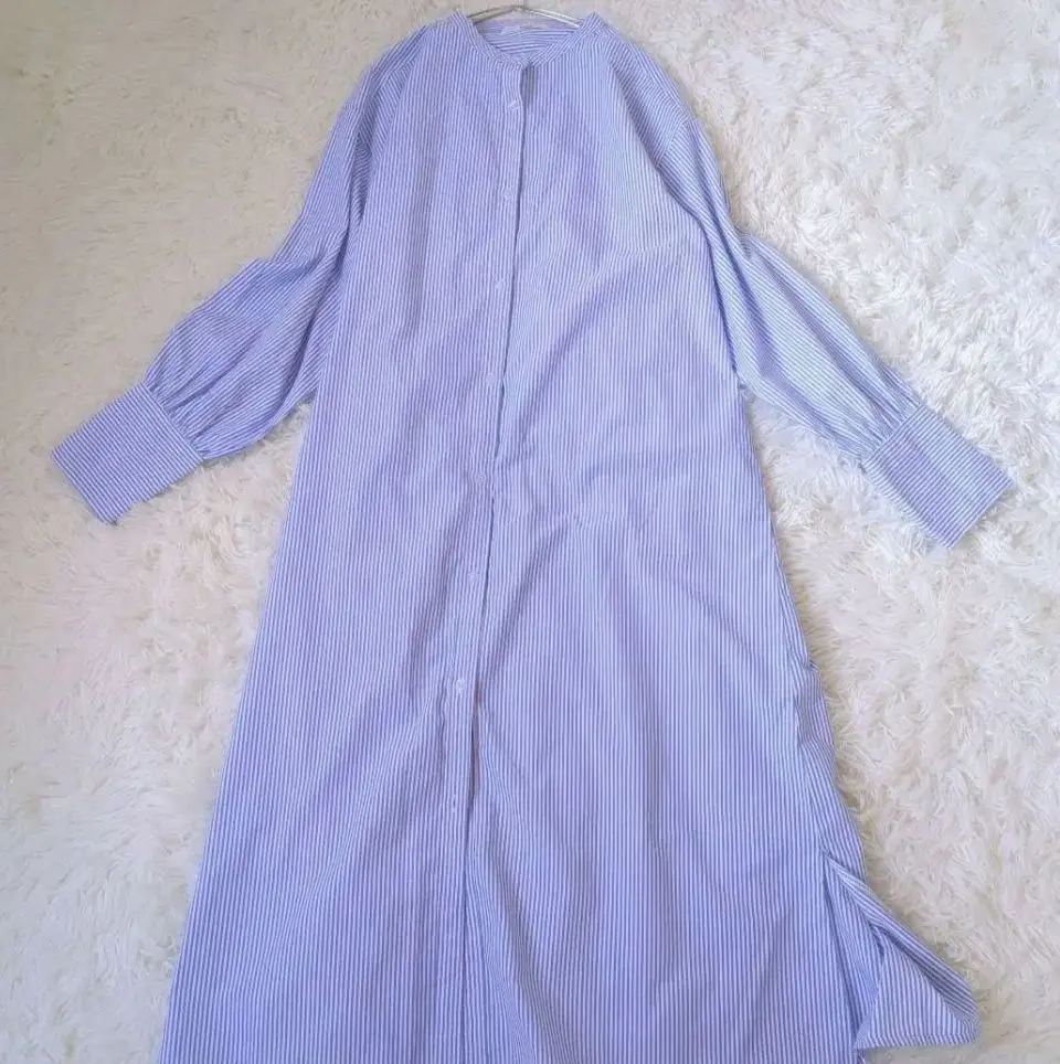 Thumbnail of Open shirt dress, striped shirt dress, Henley neck, band collar