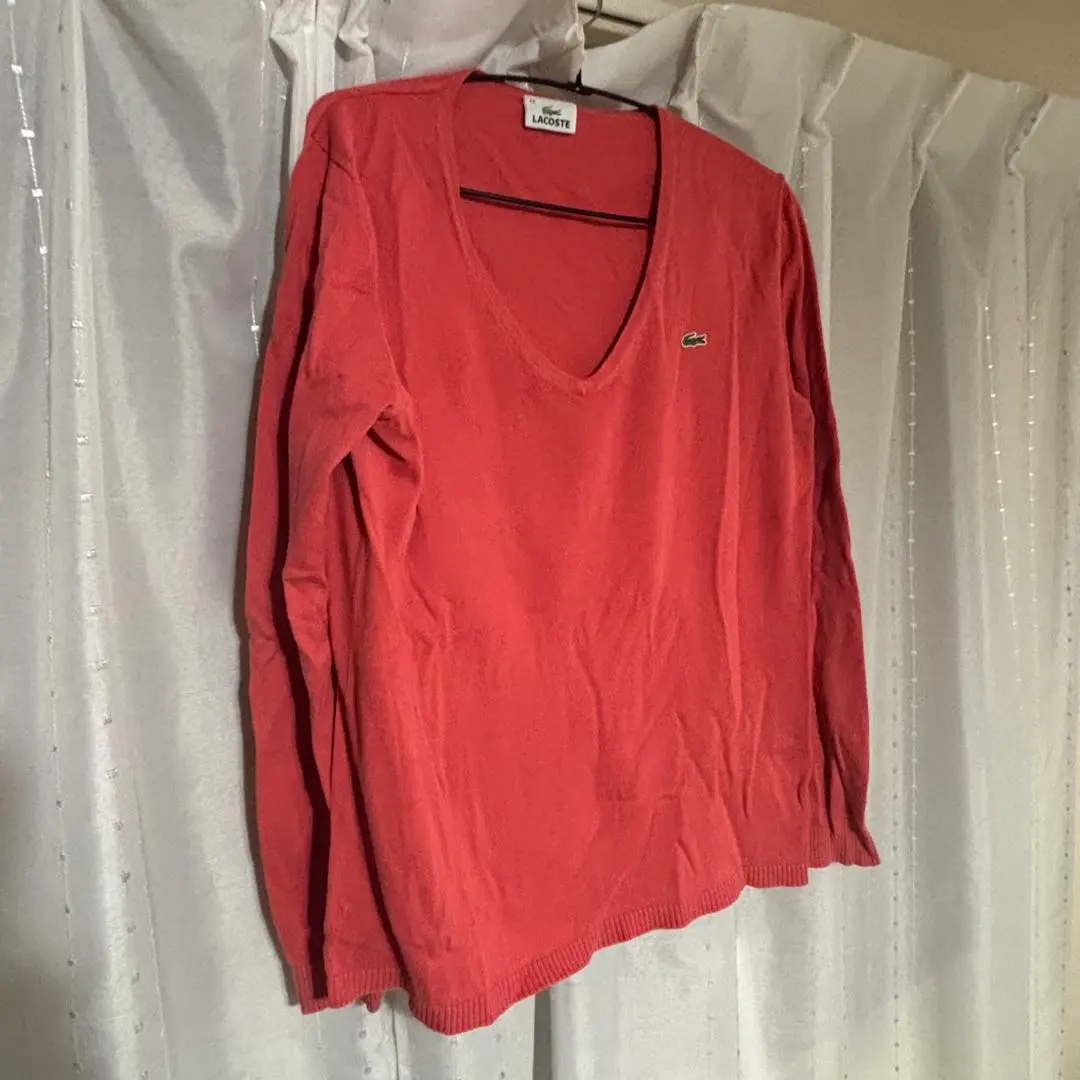 Thumbnail of LACOSTE Pink V-neck Long Sleeve Polo Shirt 44