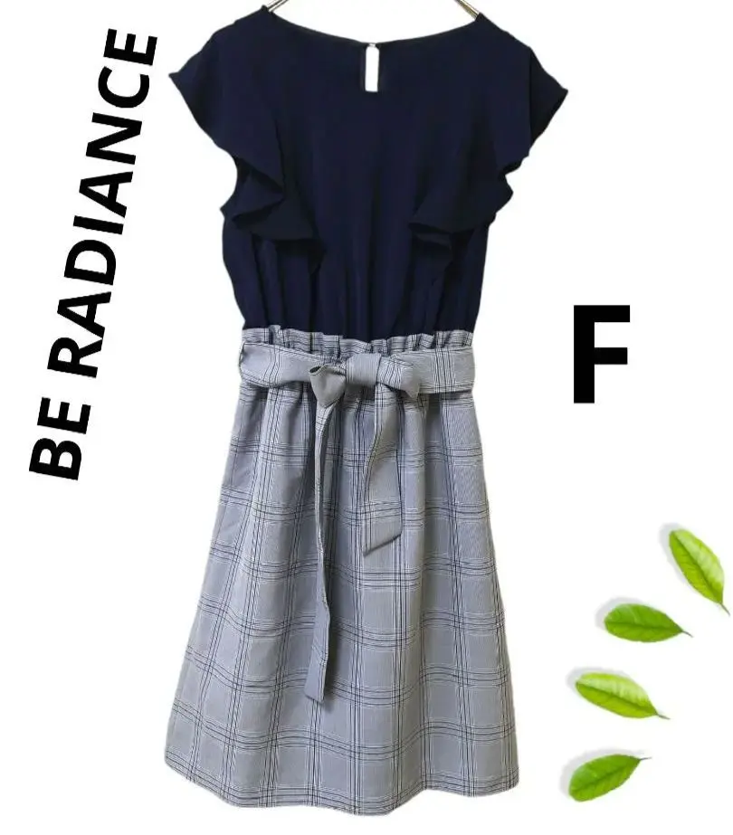【美品】BE RADIANCE 荷葉邊 格紋 短袖 連衣裙 海軍藍 F 的縮圖