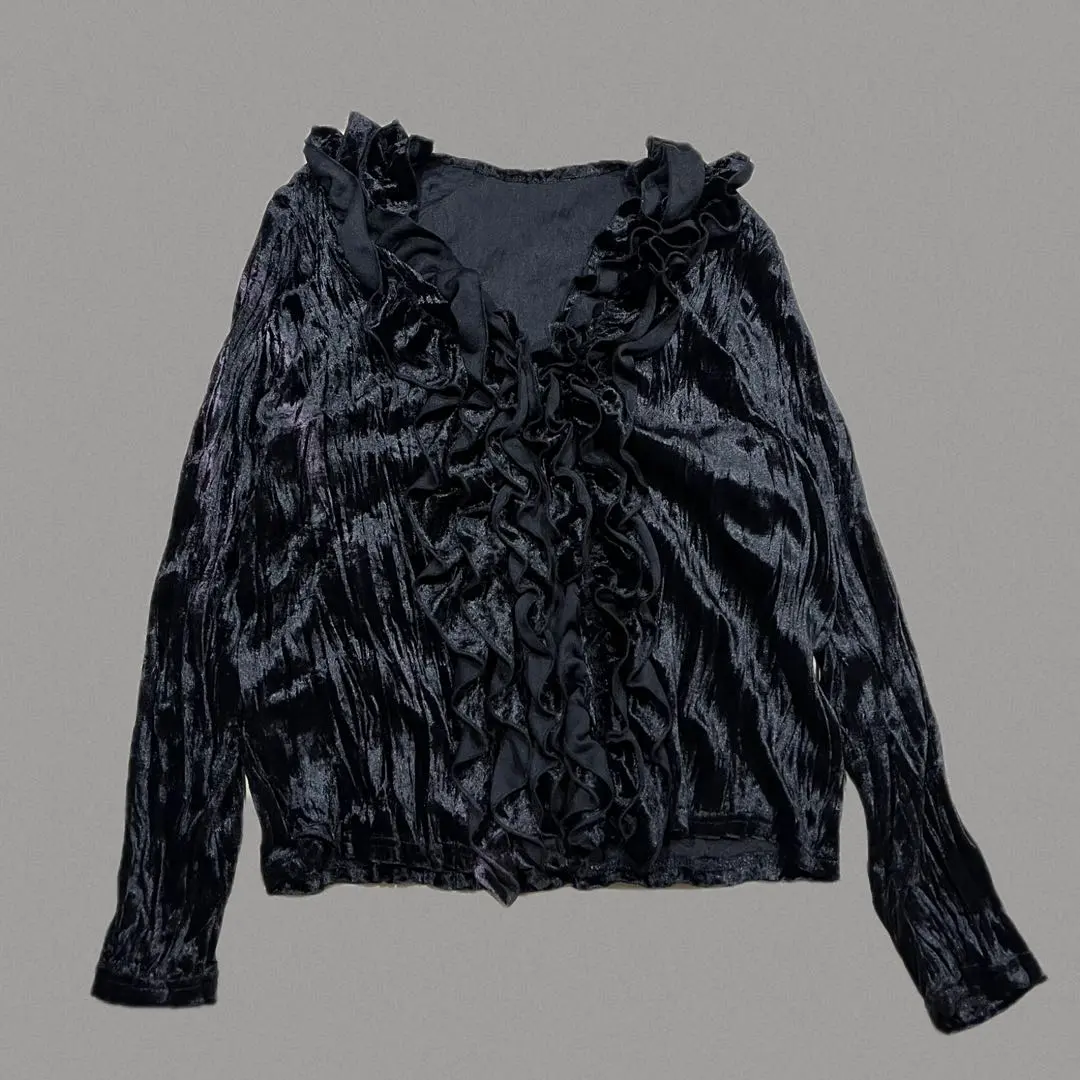 Thumbnail of Crushed Velvet Frill Blouse - Jet Black - Gothic - "Jirai-kei" - Black