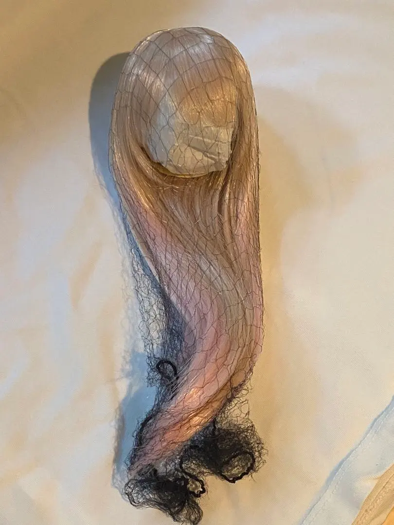 Thumbnail of Doll wig, 9 inch, dealer-made, straight, beige x pink