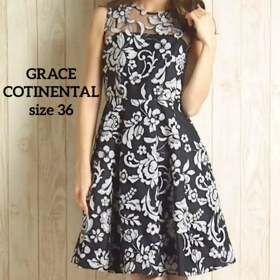 Thumbnail of GRACE CONTINENTAL Dress One-Piece 36 Lace Floral Black White Tulle