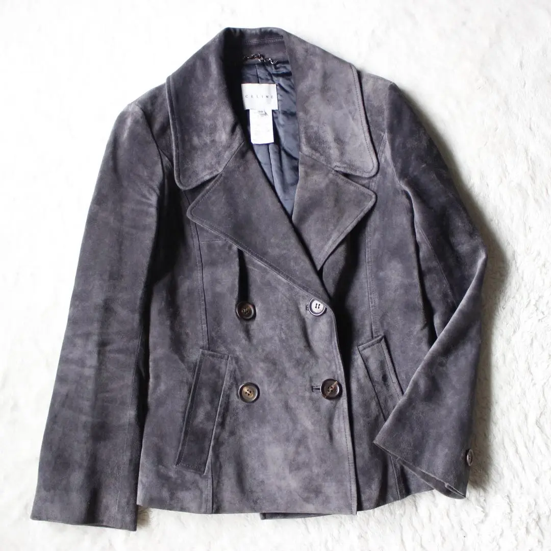 CELINE レザージャケット Mサイズ スエード ダブル グレー 子牛革 2101218770421_1.jpg