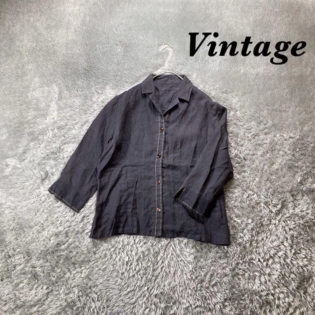 Thumbnail of Vintage long-sleeved shirt, cuffs slit, 100% linen, casual
