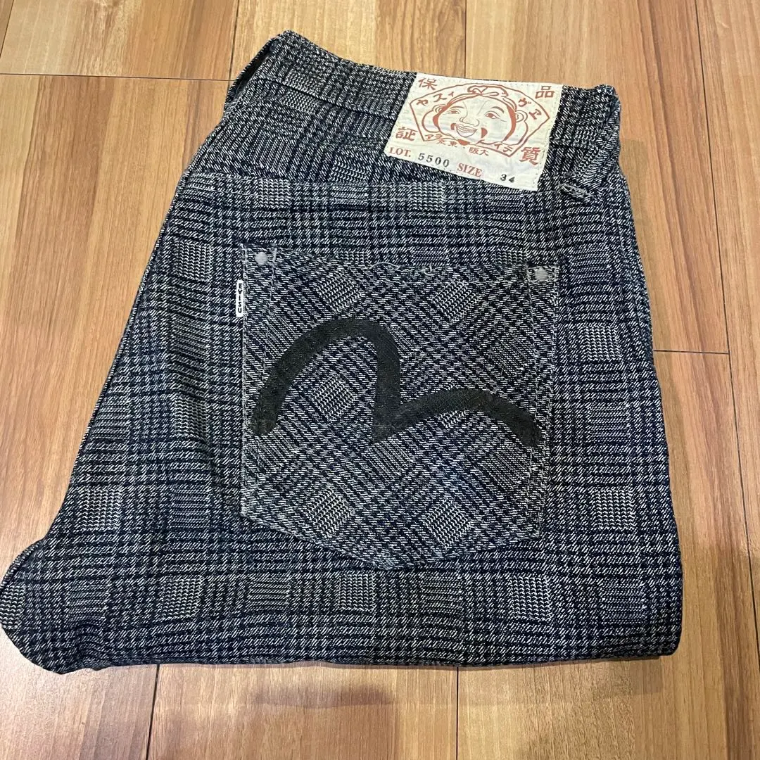 Thumbnail of Size 34 Black Seagull 5500 Checkered pattern Evisu