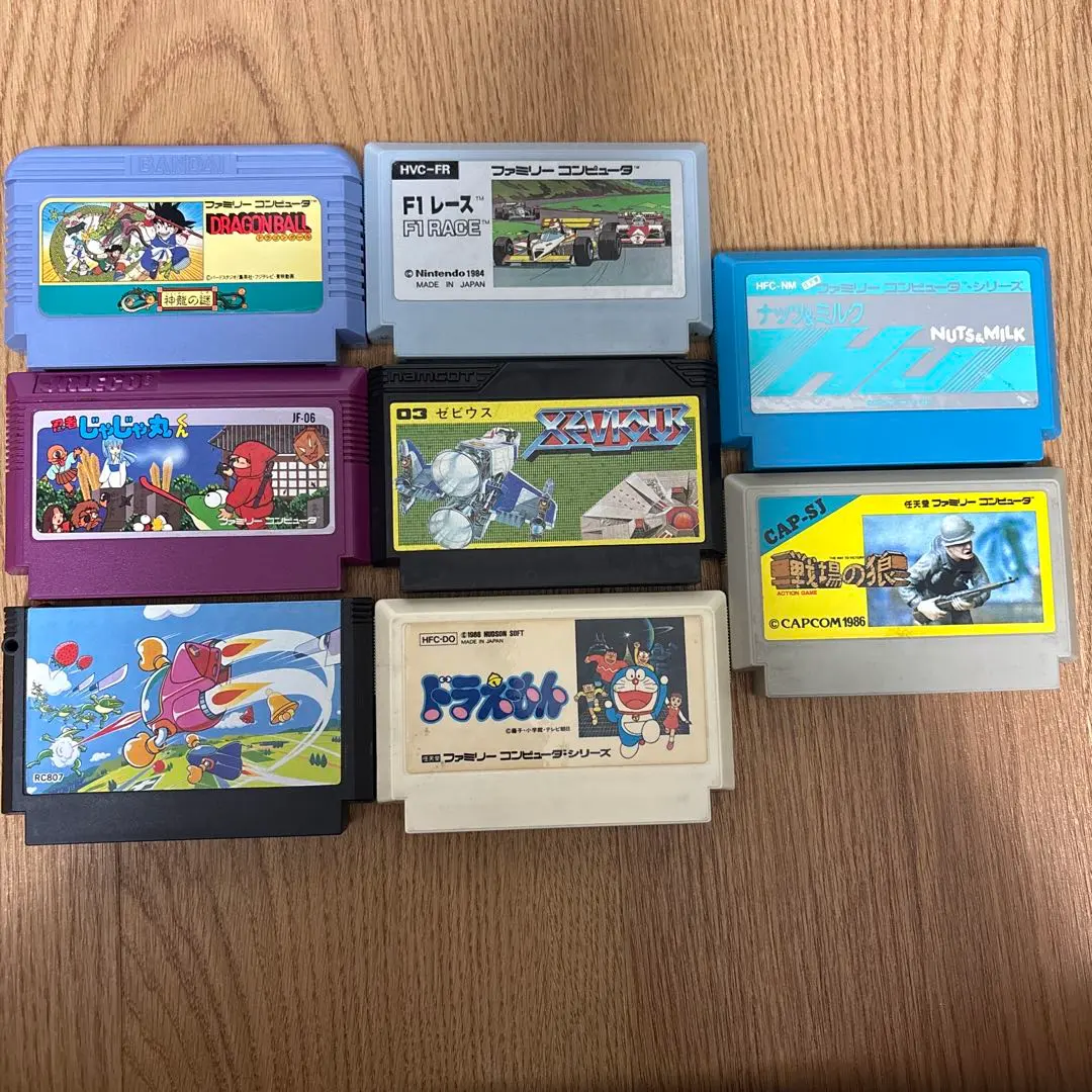 Thumbnail of Lot of 8 Famicom games for sale, used. Includes Jajamaru-kun, Doraemon, Commando, etc.