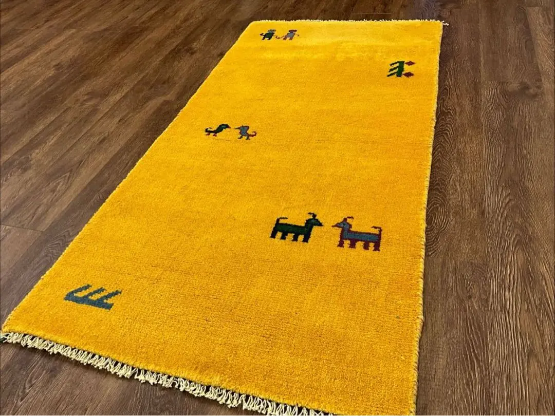 イエローギャッベ　Gabbeh 139×70cm ラグ アンティーク　絨毯 イエローギャッベGabbeh 139×70cm ラグ アンティーク絨毯