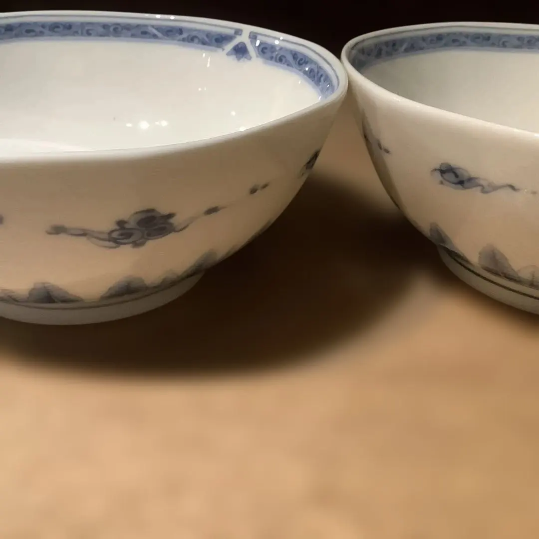 Thumbnail of Antique Retro Blue Floral Ceramic Donburi Bowls - Set of 2