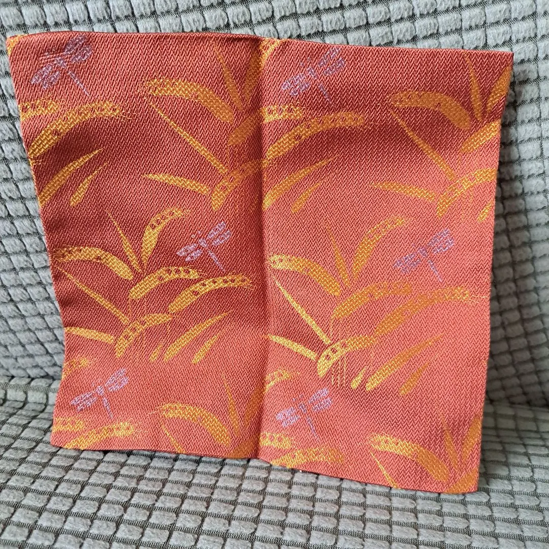 Thumbnail of Chado (tea ceremony) fukusa (silk cloth) - Orange, plant pattern
