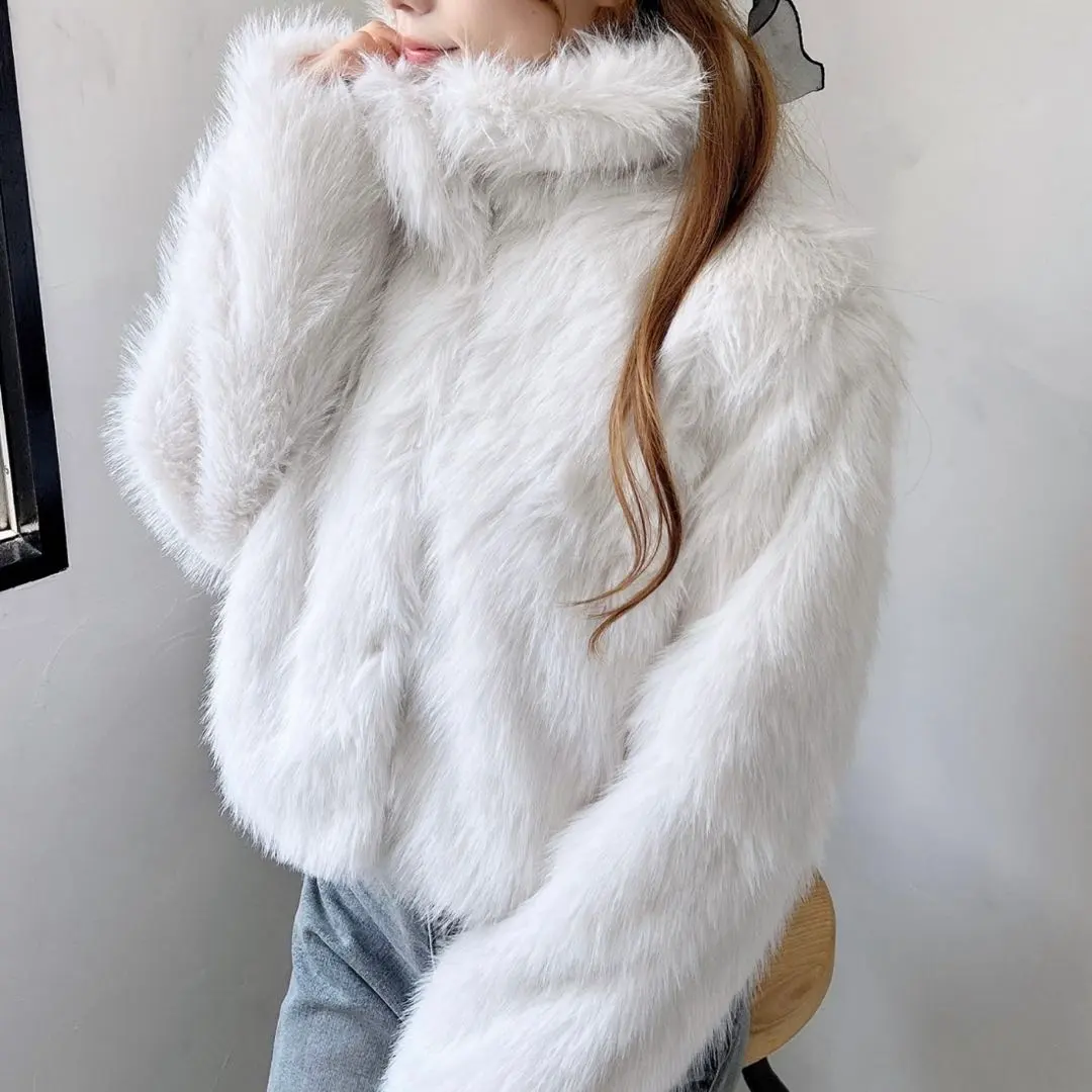 Thumbnail of Magnetic Button Stand Collar Eco-Fur Coat