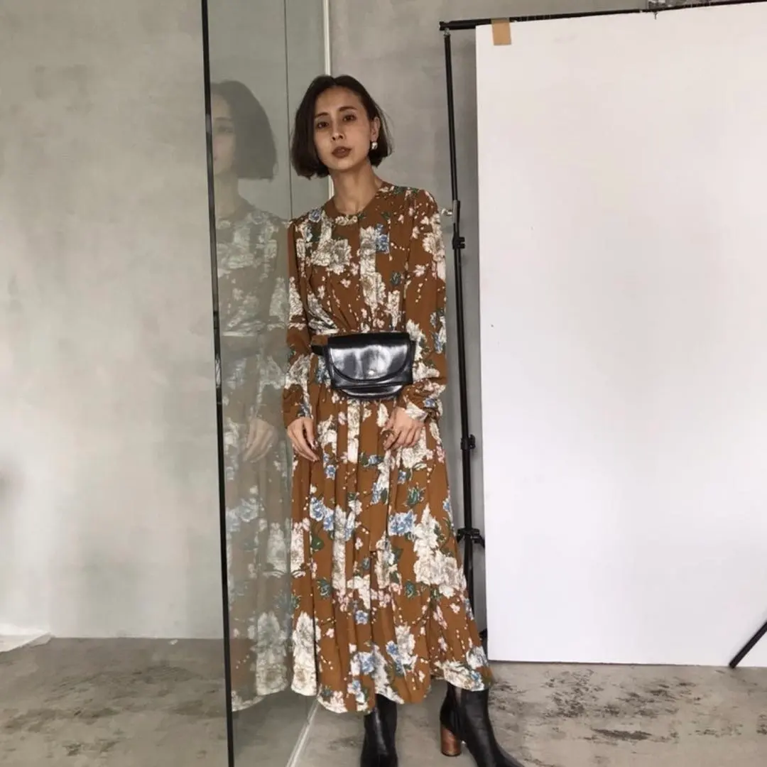 Thumbnail of Ameri VINTAGE BLOSSOM PLEATS DRESS Brown