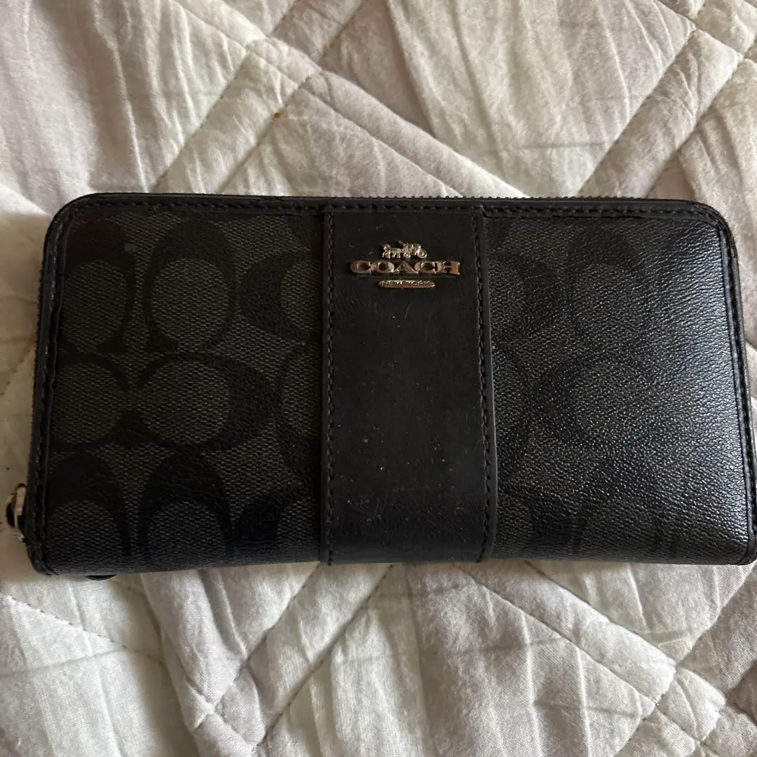 COACH 真皮長款錢包 黑色 的縮圖