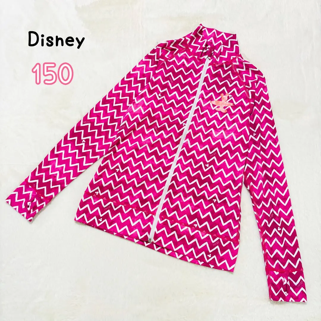 兒童150厘米女孩【迪士尼】長袖拉鍊式防曬泳衣 粉色米奇 的縮圖