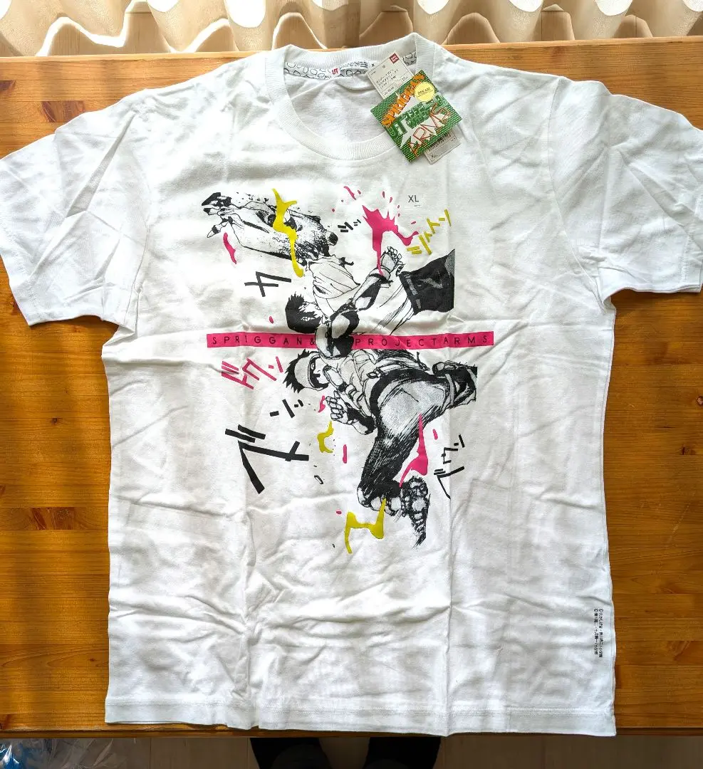 スプリガン　プロジェクトアームズ　デザインプリント　半袖Tシャツ　Ⅿ　白　古着 スプリガン プロジェクトアームズ デザインプリント 半袖Tシャツ