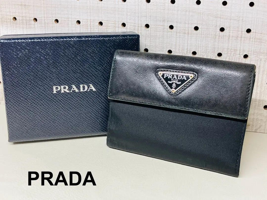 Thumbnail of PRADA Bi-fold Wallet Nylon Leather Triangle Logo W-hook