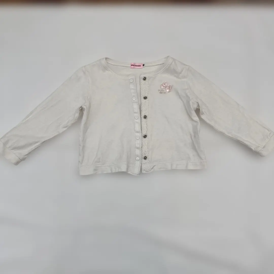 Thumbnail of Miki House size 90 white cardigan with ribbon, long sleeves