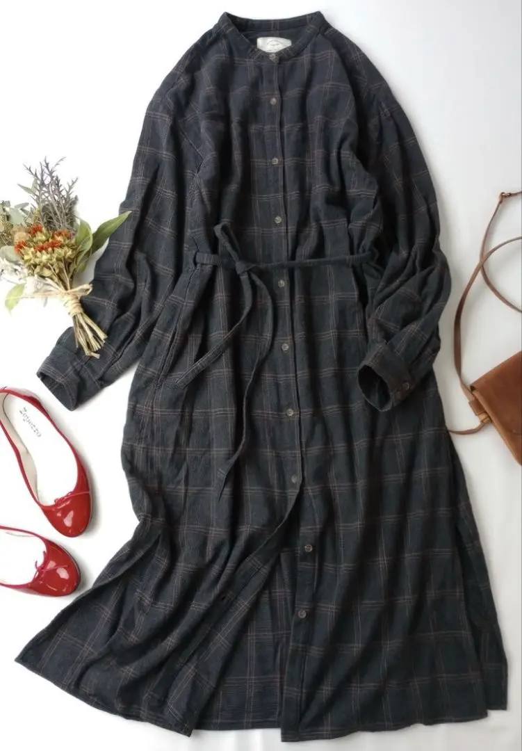 Thumbnail of Unused Ungerd Dark Gray Check Long Dress FREE