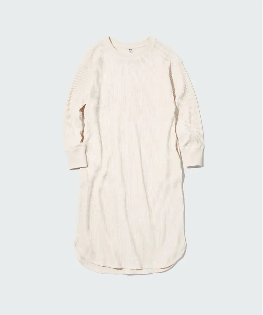 【UNIQLO】華夫格長款連衣裙（尺寸S）白色 的縮圖