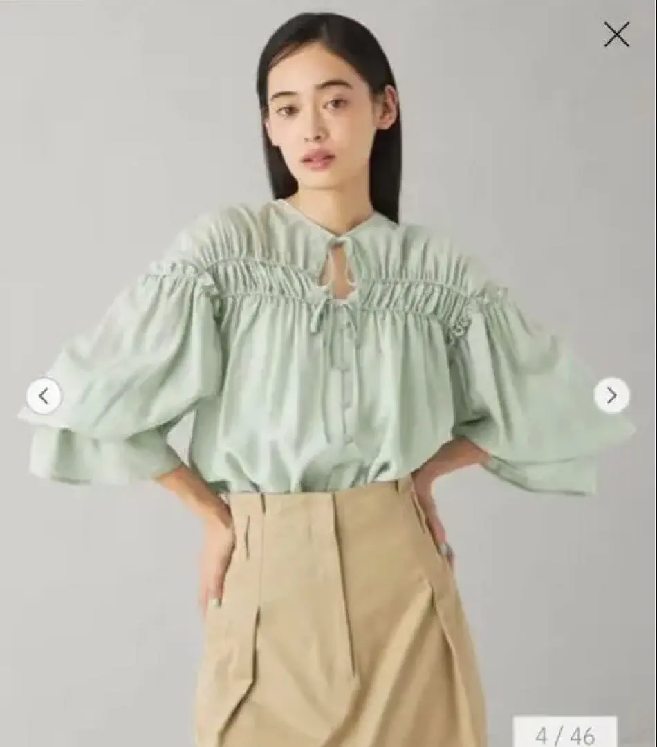 Thumbnail of EM Gather Ribbon Candy Sleeve Blouse - LIME (by Emer Refines)