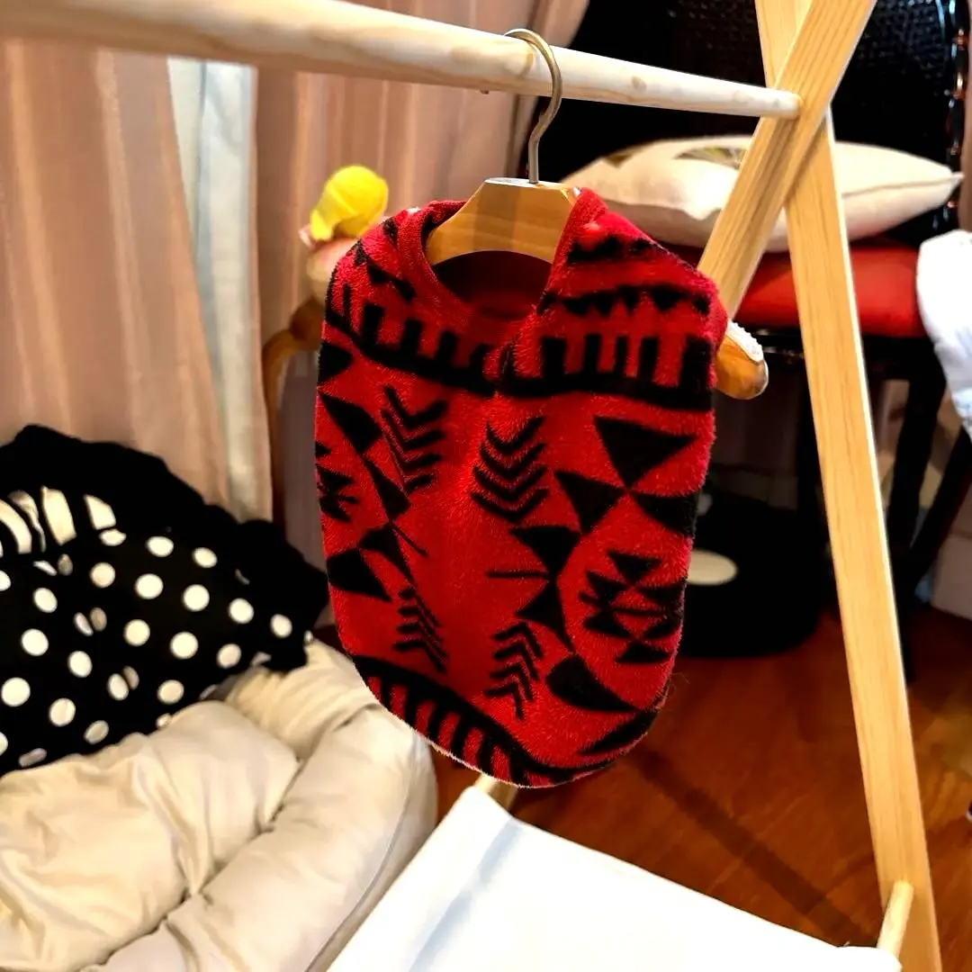 Thumbnail of Red and black geometric pattern dog clothes fleece S size