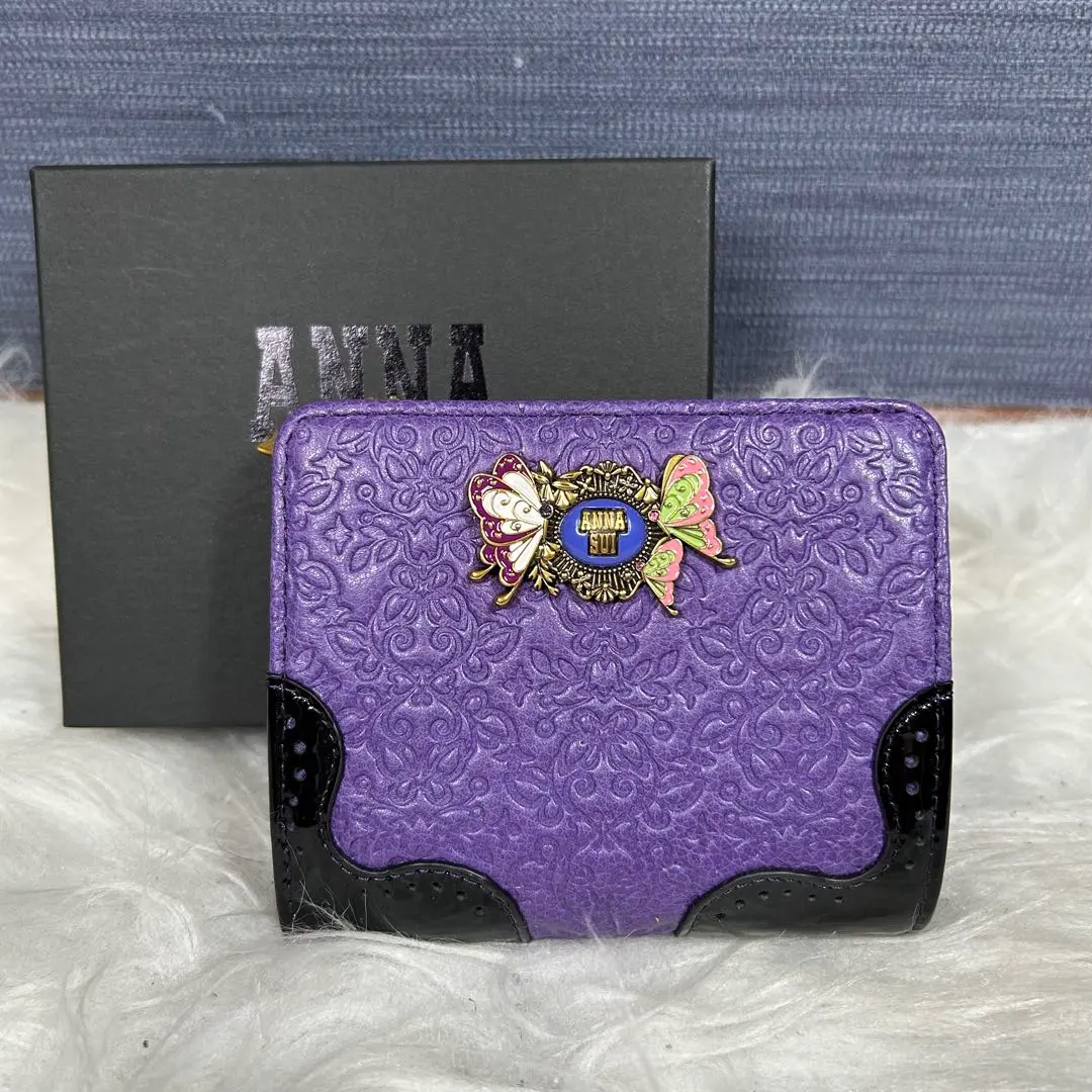 ❣️アナスイ　ダリア❣️折財布❣️パープル　美品❣️ 良好 ANNA SUI アナスイ ルーミー 二つ折り 財布 パープル PVC