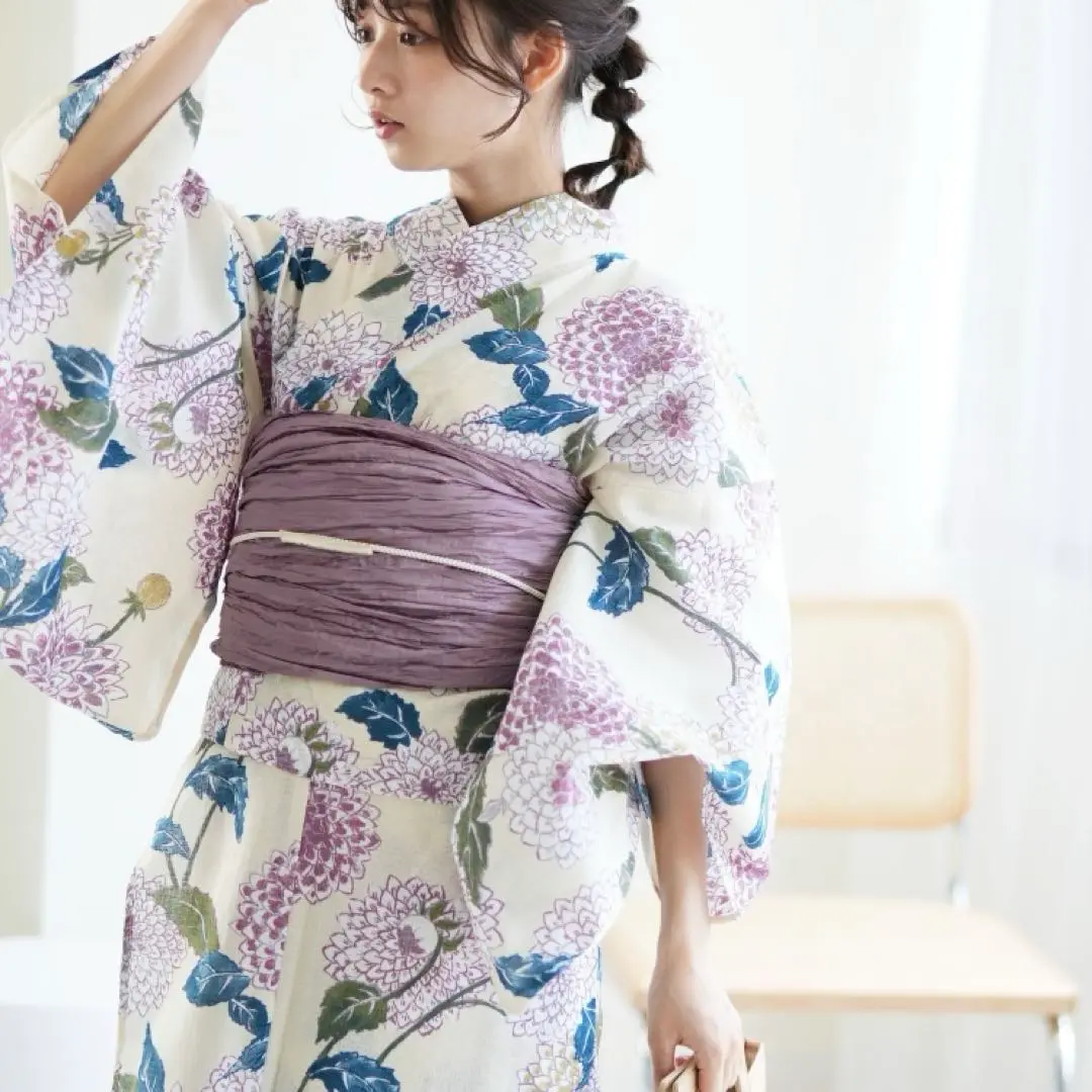 浴衣　二部式　utatane タグ付き　未使用 utatane｜ニコアンティーク 浴衣3点セット 墨色によろけ草 F
